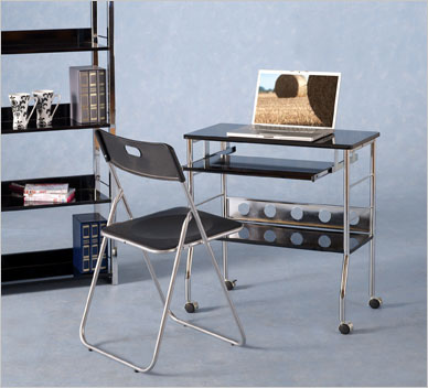 Carly Computer Desk - Black Gloss and Chrome