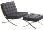 Barcelona Chair & Footstool - Black Leather