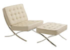 Barcelona Chair & Footstool - Cream Leather