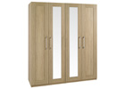 Andante Oak Finish Four Door Wardrobe with Mirrors