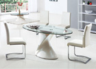 Dakota Beige and Clear Glass Dining Table with White G654 Chairs