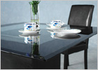 Galaxy Square Dining Table with Black Glass Surround and Black Leg Chairs