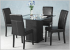 Galaxy Square Dining Table with Black Glass Surround and Black Leg Chairs