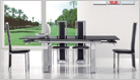 Gio York Extending Dining Table with Black Glass and G601 Chairs (Extended)