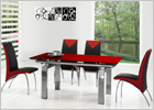 Gio York Extending Dining Table with Red Glass and G614 Chairs