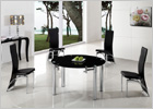 Maxi Round Extending Dining Table with Black Glass and G501 Chairs
