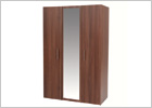 Midi Walnut Three Door Wardrobe with Mirror