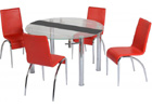 Chloe Dining Set with Clear Glass & Black Strip & Red Chairs