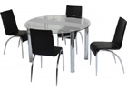 Chloe Dining Set with Clear Glass & Frosted Strip & Black Chairs