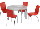 Chloe Dining Set with Clear Glass & Frosted Strip & Red Chairs
