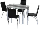 Chloe Dining Set with Clear Glass & Black Strip & Black Chairs