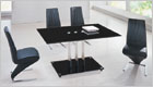 Trixie Dining Table with Black Glass and G613 Z Chairs with Heavy Padding
