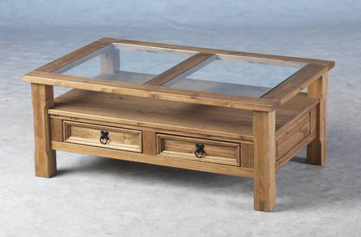 Corona Glass Top Coffee Table with 2 Drawers