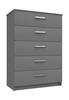 Dust Grey Gloss Arran 5 Drawer Chest