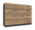 Graphite & Natural Rustic Oak Waterfall 4 Drawer Double Chest