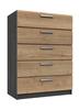 Graphite & Natural Rustic Oak Waterfall 5 Drawer Chest