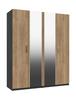 Graphite & Natural Rustic Oak Waterfall 4 Door Robe with 2 Mirrors