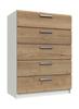 White & Natural Rustic Oak Waterfall 5 Drawer Chest