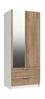 White & Natural Rustic Oak Waterfall 2 Door Combi Robe with Mirror