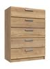 Natural Rustic Oak Waterfall 5 Drawer Chest