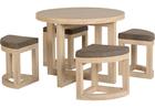 The four stools tuck away under the table