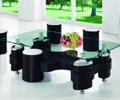 Stool Clear Glass Coffee Table with White Stools
