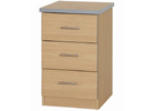 Mode Oak Finish Three Drawer Bedside Table