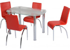 Chloe Dining Set with Clear Glass & Frosted Strip & Red Chairs