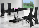 V Dining Table with Black Glass and G501 Dining Chairs