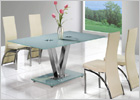 V Dining Table with White Glass and G501 Dining Chairs