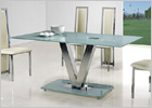 V Dining Table with White Glass and G601 Dining Chairs