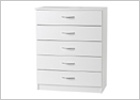 White Five Drawer Chest With Silver Handles