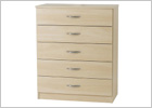 White Five Drawer Chest With Silver Handles